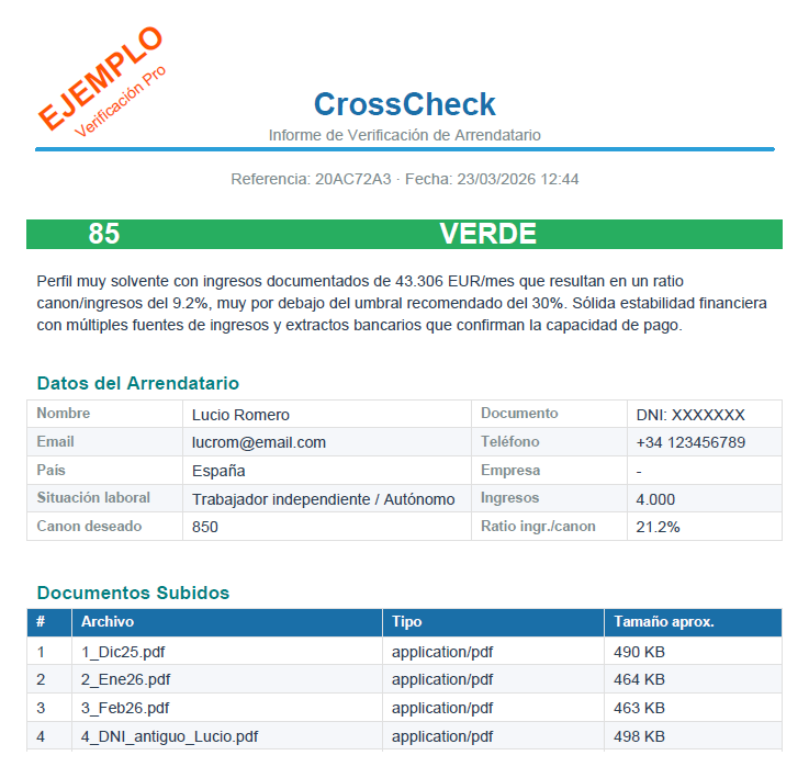 Informe CrossCheck score VERDE